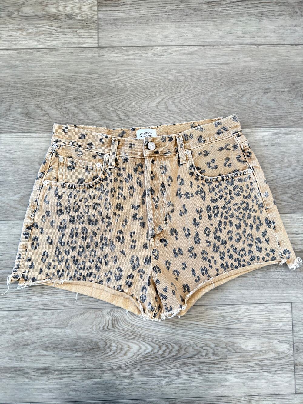 Citizens of Humanity Women's Casual Summer Cheetah Print Tan Cotton Shorts 27